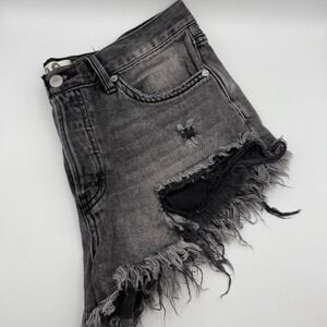 We The Free Distressed Denim Shorts Rips Frayed Black Wash‎ Women's Size 28